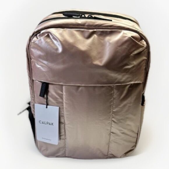 CALPAK Rose Gold Laptop Backpack Travel Work School Bag NWT - Picture 2 of 9